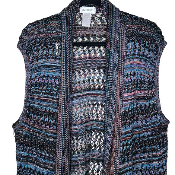 Avenue Long Line Open Front Sleeveless Cardigan Duster Multicolor Size 26/28 - Picture 2 of 6